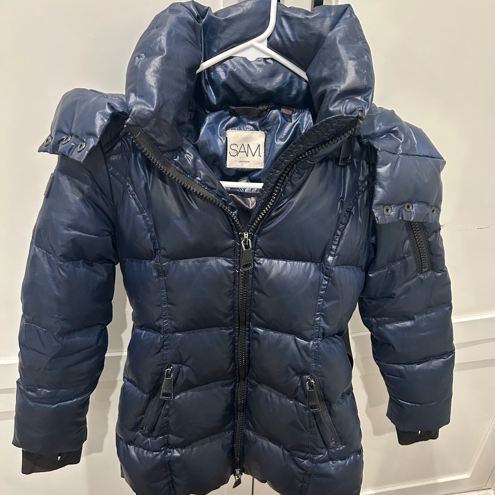 EUC SAM Kids Soho Mid Length Down Jacket Size 10 Dark Marine color